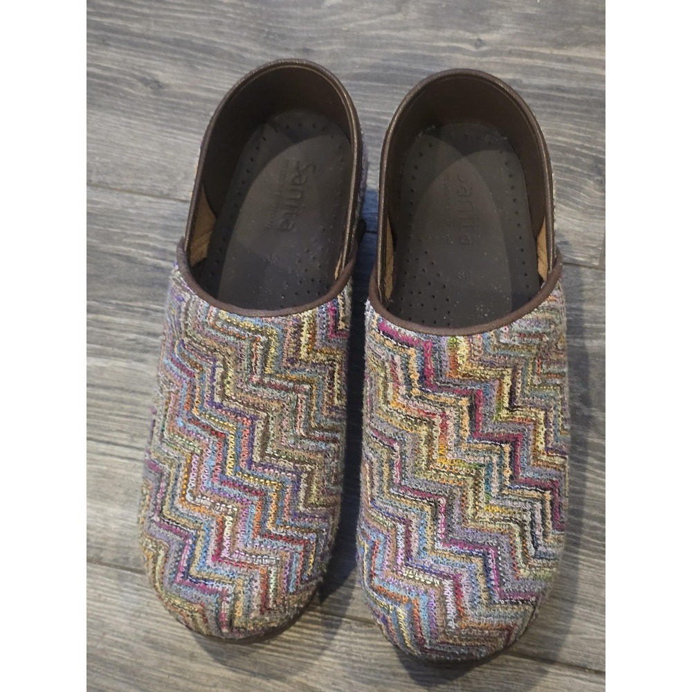 Sanita Clogs Womens Size 8.5 Multicolor Chevron Woven Sequin Work Clogs